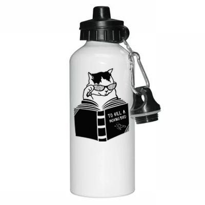 Cat Reading To Kill A Mockingbird Funny Aluminum Water Bottle