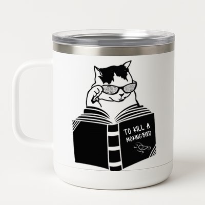 Cat Reading To Kill A Mockingbird Funny 12 oz Stainless Steel Tumbler Cup