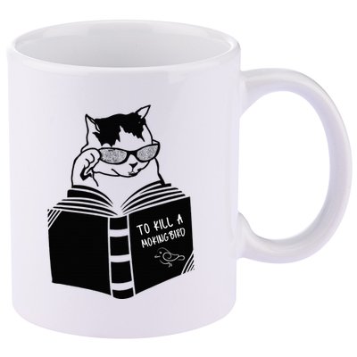 Cat Reading To Kill A Mockingbird Funny 11oz C Handle Ceramic Mug
