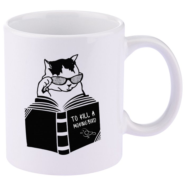 Cat Reading To Kill A Mockingbird Funny 11oz C Handle Ceramic Mug