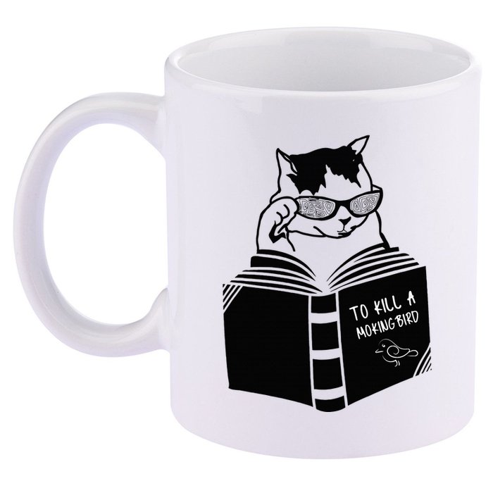 Cat Reading To Kill A Mockingbird Funny 11oz C Handle Ceramic Mug