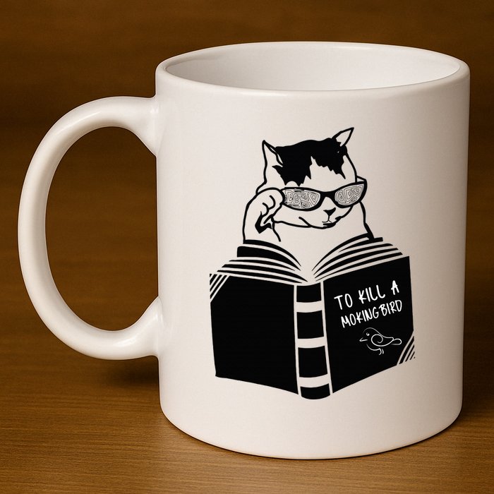 Cat Reading To Kill A Mockingbird Funny 11oz C Handle Ceramic Mug