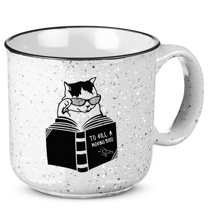 Cat Reading To Kill A Mockingbird Funny 15oz Campfire Ceramic Mug