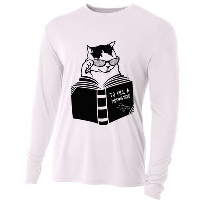 Cat Reading To Kill A Mockingbird Funny Cooling Performance Long Sleeve Crew