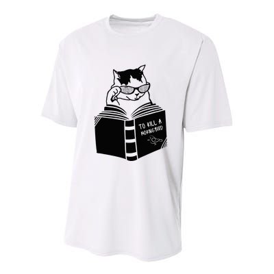 Cat Reading To Kill A Mockingbird Funny Youth Performance Sprint T-Shirt