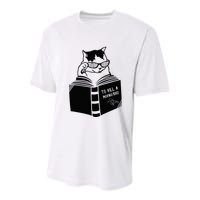 Cat Reading To Kill A Mockingbird Funny Youth Performance Sprint T-Shirt