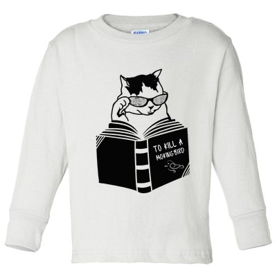 Cat Reading To Kill A Mockingbird Funny Toddler Long Sleeve Shirt