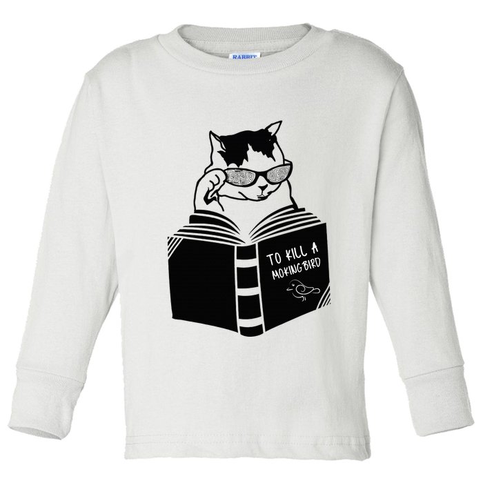 Cat Reading To Kill A Mockingbird Funny Toddler Long Sleeve Shirt