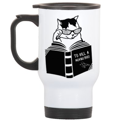 Cat Reading To Kill A Mockingbird Funny Stainless Steel Travel Mug