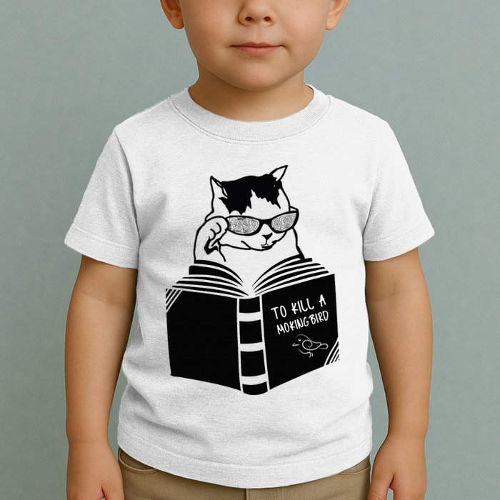 Cat Reading To Kill A Mockingbird Funny Toddler T-Shirt