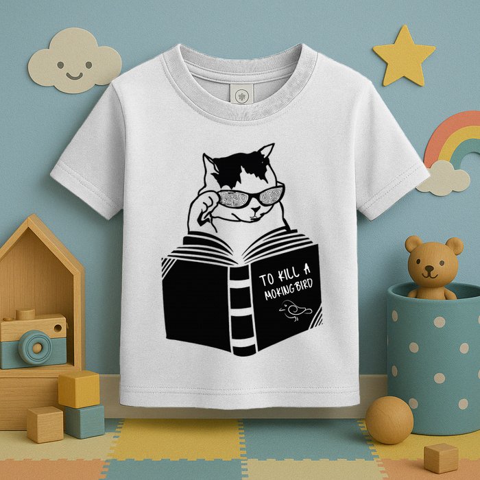 Cat Reading To Kill A Mockingbird Funny Toddler T-Shirt