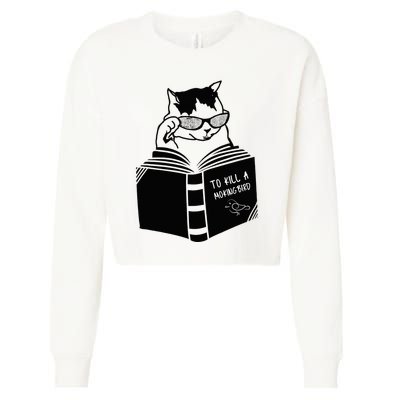 Cat Reading To Kill A Mockingbird Funny Cropped Pullover Crew