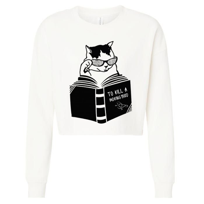 Cat Reading To Kill A Mockingbird Funny Cropped Pullover Crew