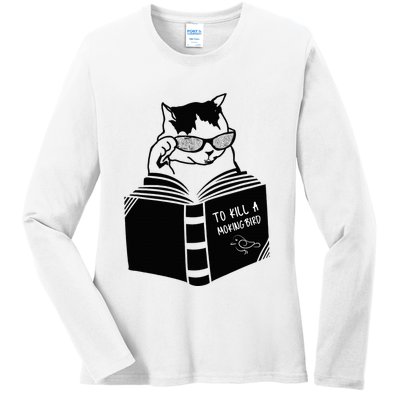 Cat Reading To Kill A Mockingbird Funny Ladies Long Sleeve Shirt