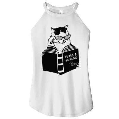 Cat Reading To Kill A Mockingbird Funny Women's Perfect Tri Rocker Tank