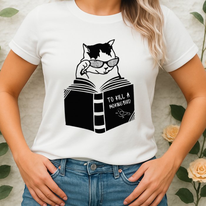 Cat Reading To Kill A Mockingbird Funny Womens T-Shirt
