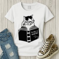 Cat Reading To Kill A Mockingbird Funny Womens T-Shirt