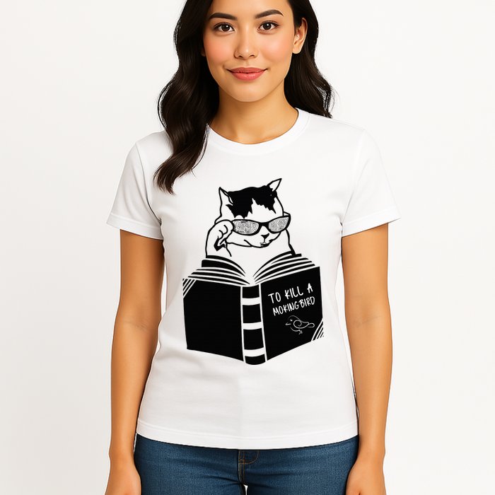 Cat Reading To Kill A Mockingbird Funny Womens T-Shirt