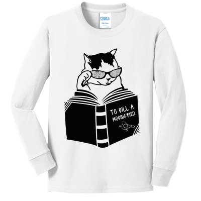 Cat Reading To Kill A Mockingbird Funny Kids Long Sleeve Shirt
