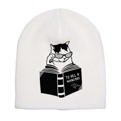 Cat Reading To Kill A Mockingbird Funny Short Acrylic Beanie