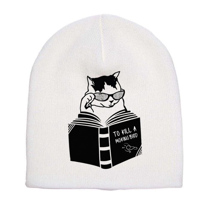 Cat Reading To Kill A Mockingbird Funny Short Acrylic Beanie