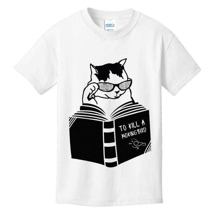 Cat Reading To Kill A Mockingbird Funny Kids T-Shirt