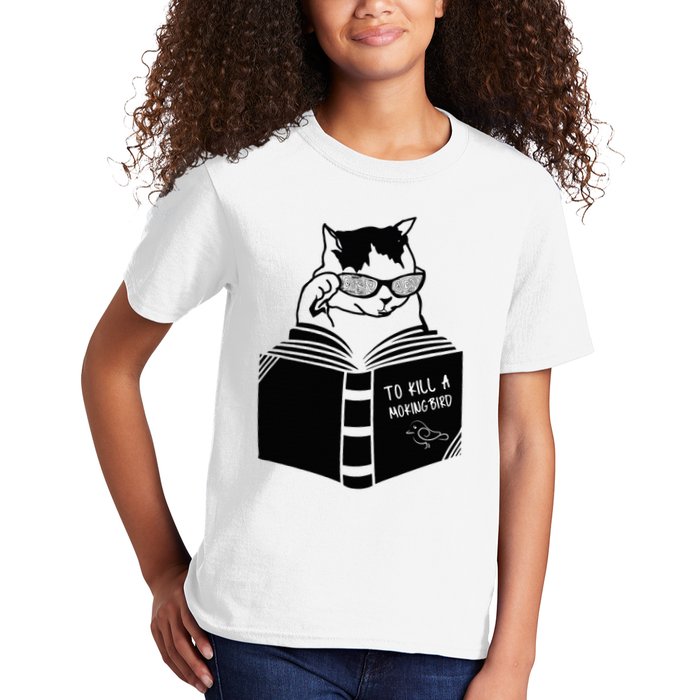 Cat Reading To Kill A Mockingbird Funny Kids T-Shirt