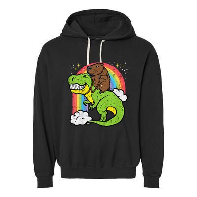 Capybara Riding Trex Dino Cute Capy Rodent Garment-Dyed Fleece Hoodie