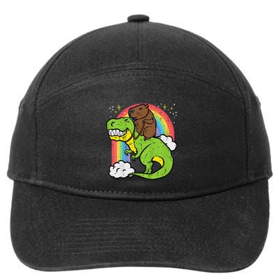 Capybara Riding Trex Dino Cute Capy Rodent 7-Panel Snapback Hat