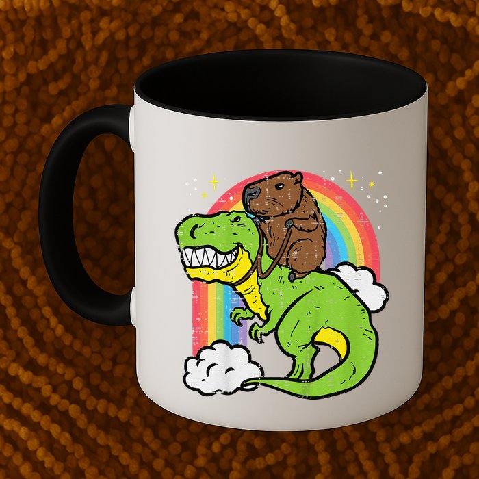 Capybara Riding Trex Dino Cute Capy Rodent Mug