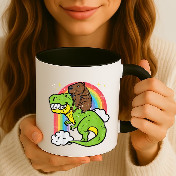Capybara Riding Trex Dino Cute Capy Rodent Mug