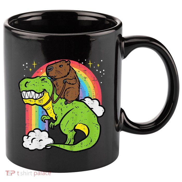 Capybara Riding Trex Dino Cute Capy Rodent 11oz C Handle Ceramic Mug