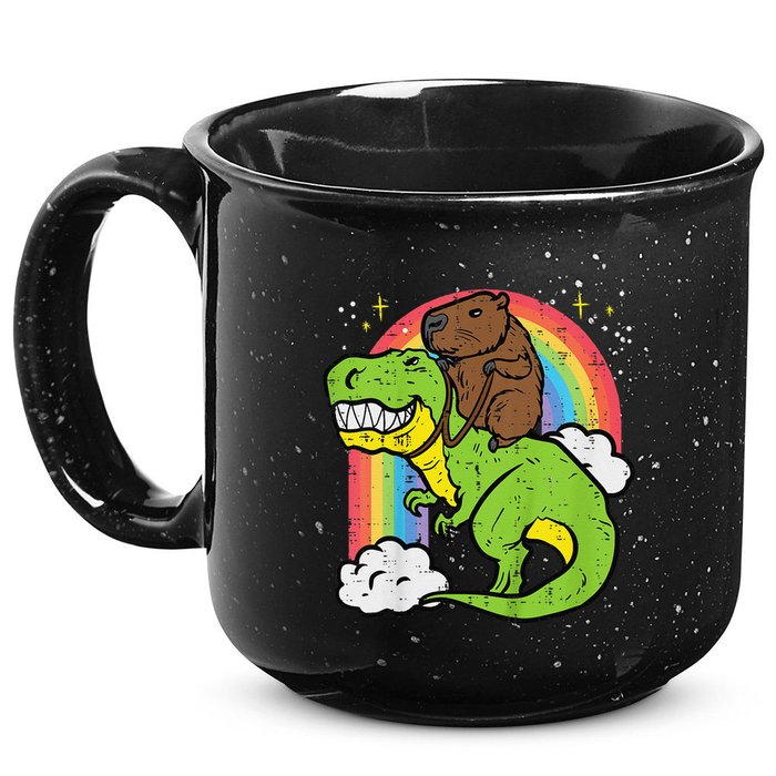 Capybara Riding Trex Dino Cute Capy Rodent 15oz Campfire Ceramic Mug