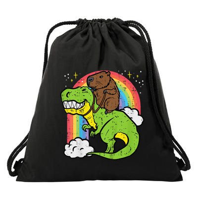 Capybara Riding Trex Dino Cute Capy Rodent Drawstring Bag