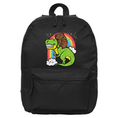 Capybara Riding Trex Dino Cute Capy Rodent 16 in Basic Backpack