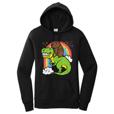 Capybara Riding Trex Dino Cute Capy Rodent Women's Pullover Hoodie