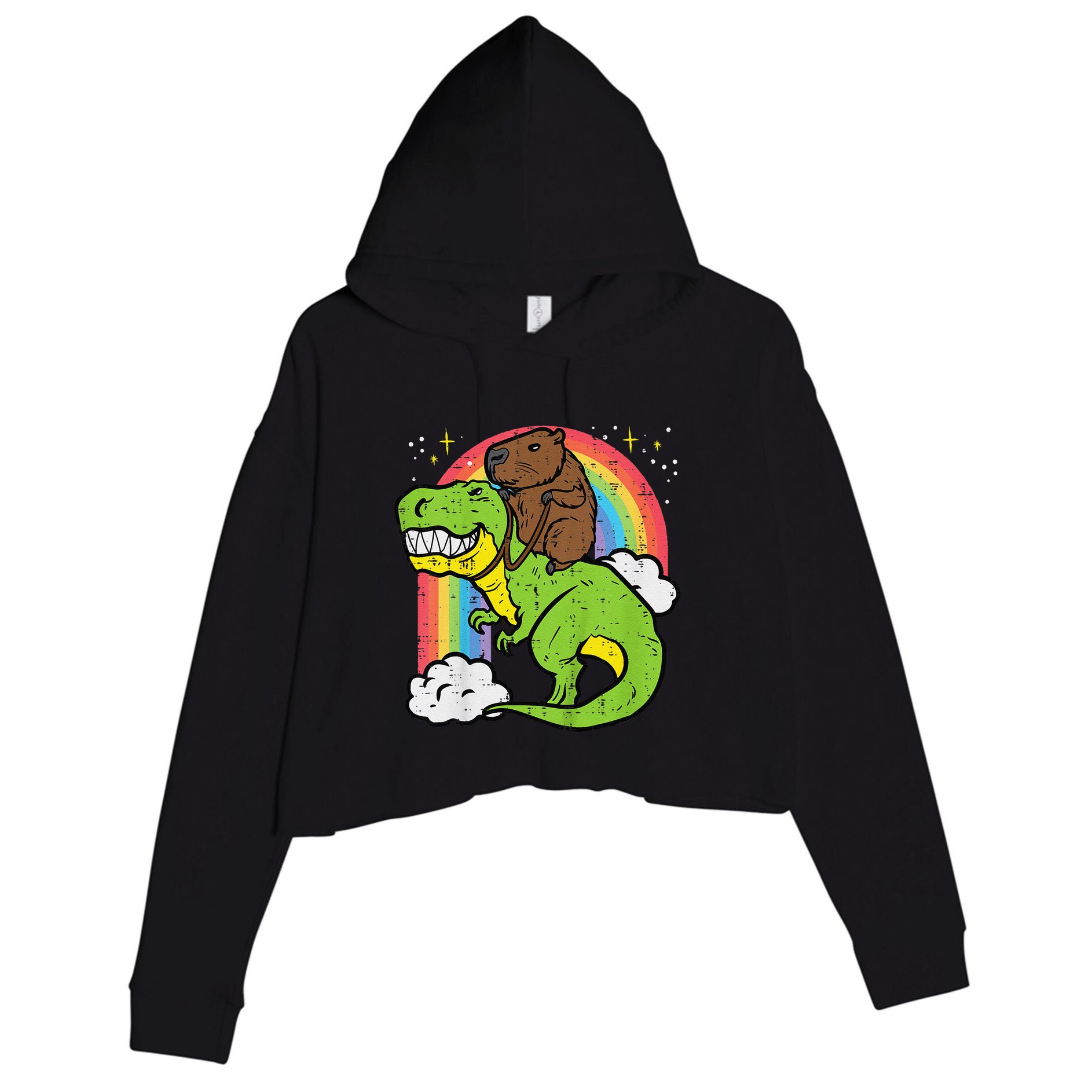 Capybara Riding Trex Dino Cute Capy Rodent Crop Fleece Hoodie