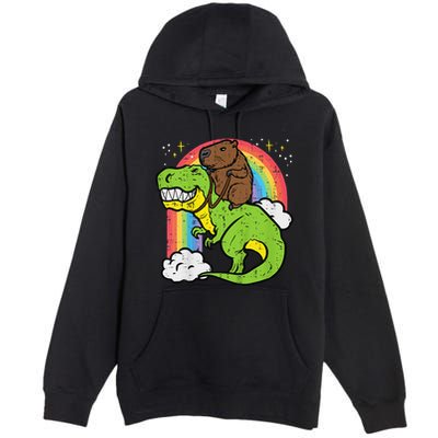 Capybara Riding Trex Dino Cute Capy Rodent Premium Pullover Hoodie