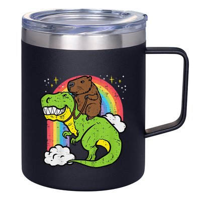 Capybara Riding Trex Dino Cute Capy Rodent 12oz Stainless Steel Coffee Mug