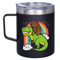 Capybara Riding Trex Dino Cute Capy Rodent 12oz Stainless Steel Coffee Mug