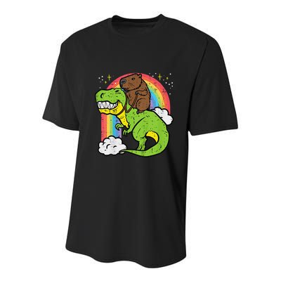 Capybara Riding Trex Dino Cute Capy Rodent Youth Performance Sprint T-Shirt