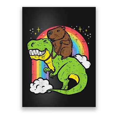 Capybara Riding Trex Dino Cute Capy Rodent Poster