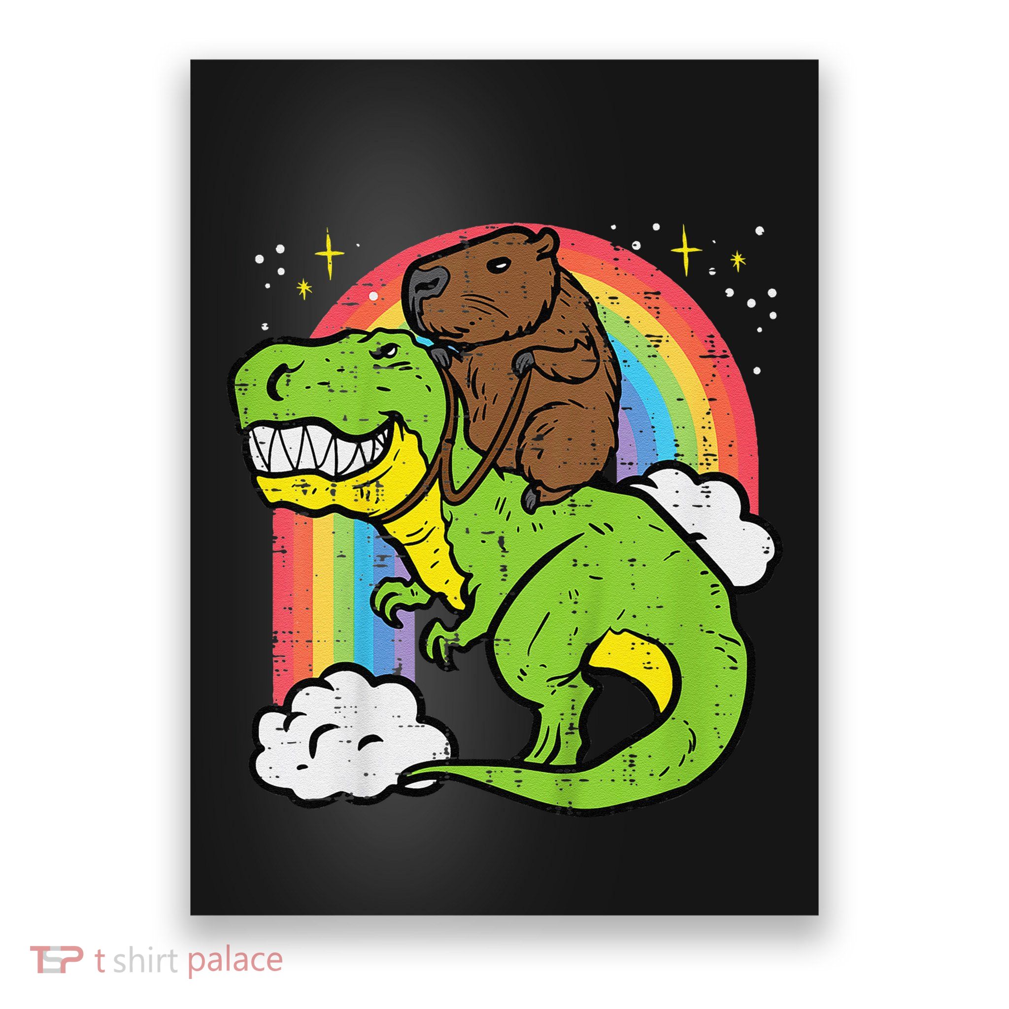 Capybara Riding Trex Dino Cute Capy Rodent Poster