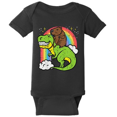Capybara Riding Trex Dino Cute Capy Rodent Baby Bodysuit