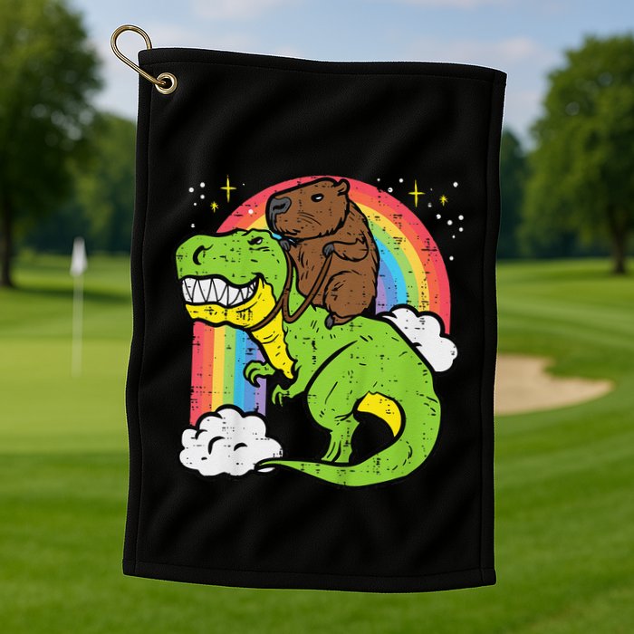 Capybara Riding Trex Dino Cute Capy Rodent Golf Towel