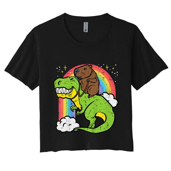 Capybara Riding Trex Dino Cute Capy Rodent Women's Crop Top Tee