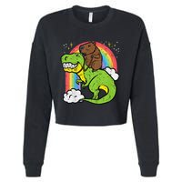 Capybara Riding Trex Dino Cute Capy Rodent Cropped Pullover Crew