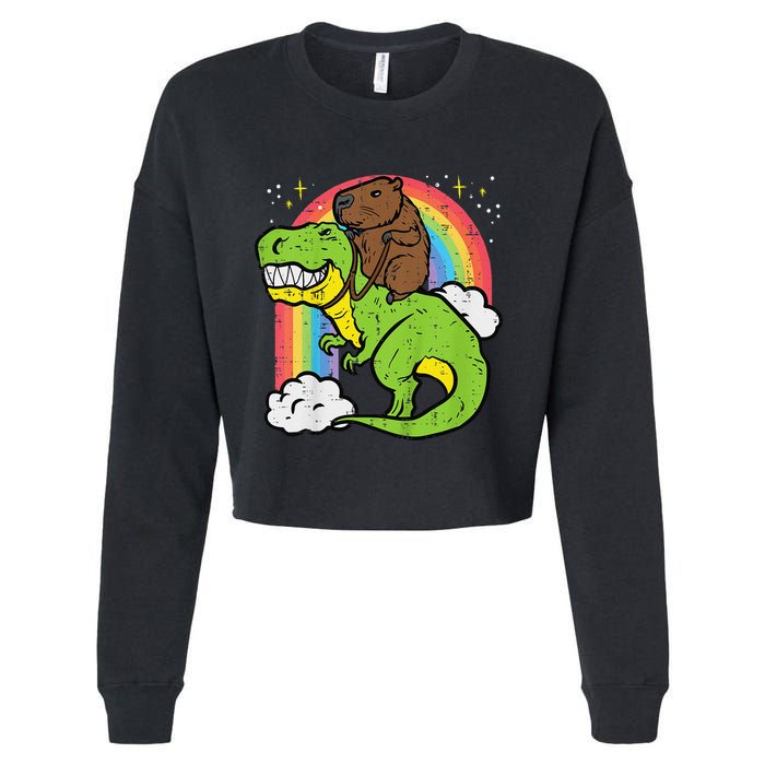 Capybara Riding Trex Dino Cute Capy Rodent Cropped Pullover Crew