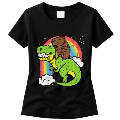 Capybara Riding Trex Dino Cute Capy Rodent Womens T-Shirt