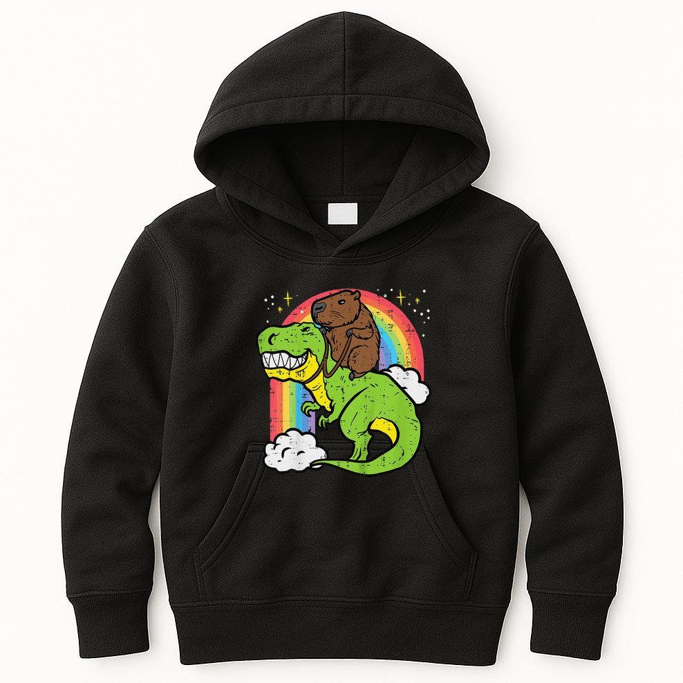 Capybara Riding Trex Dino Cute Capy Rodent Kids Hoodie